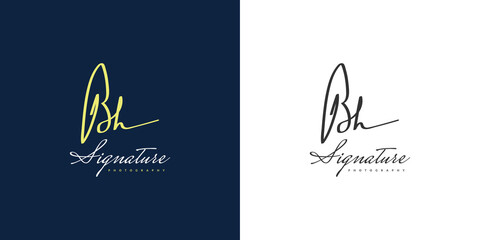 BH Initial Logo Design with Handwriting Style. BH Signature Logo or Symbol for Wedding, Fashion, Jewelry, Boutique, Botanical, Floral and Business Identity