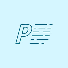 letter P Speed Logo Design Element. line art logo in blue background.