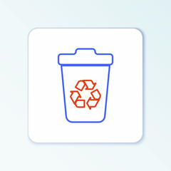 Line Recycle bin with recycle symbol icon isolated on white background. Trash can icon. Garbage bin sign. Recycle basket sign. Colorful outline concept. Vector