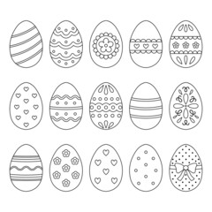 Easter eggs set. Outline drawing.