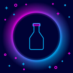 Glowing neon line Ketchup bottle icon isolated on black background. Colorful outline concept. Vector