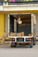 A view of a rattan truck shop in Malaysia. It has all natural enviromental friendly rattan products.