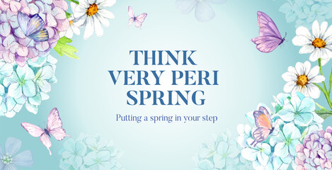 Billboard template with peri spring flower concept,watercolor style