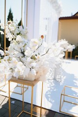 wonderful wedding ceremony. trendy wedding arch made according to modern fashion. wedding decorations.