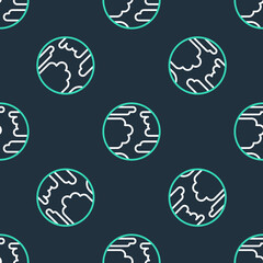 Line Planet Mercury icon isolated seamless pattern on black background. Vector