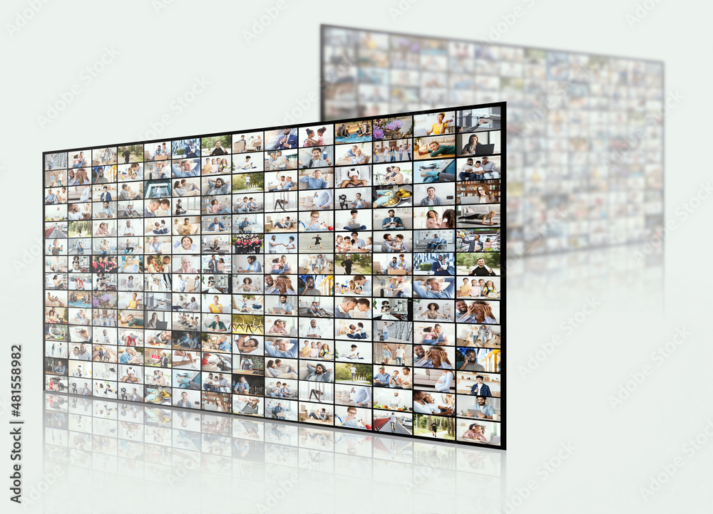 Aufkleber broadcasting and multimedia concept. digital wall with different channels