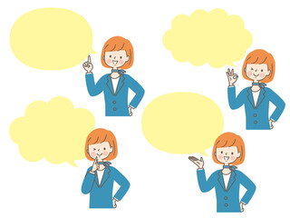 スーツ姿の若い女性の表情セット