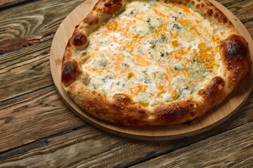 Italian Pizza Quattro formaggi. Italian pizza on dark stone background