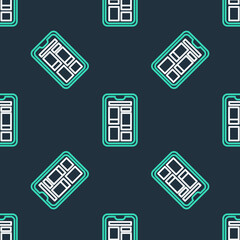 Line Online shopping on mobile phone icon isolated seamless pattern on black background. Internet shop, mobile store app and payments billing. Vector