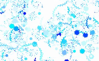 Light BLUE vector doodle template with flowers, roses.