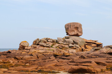 The Cube - bizarre rock formation on Pink Granite Coast in Brittany, France