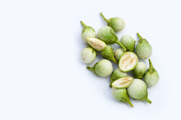 Organic green eggplant on white background