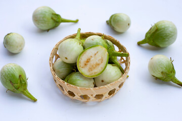 Organic green eggplant on white background