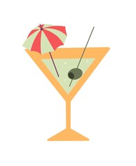 Colored illustration cocktail with umbrella. Flat illustration isolated on white background 