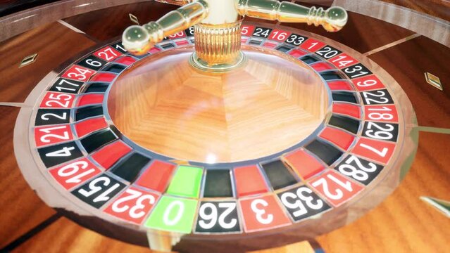 Casino Roulette Wheel rotating in loop. 3D Rendering. 4K Ultra HD