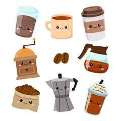 Cute coffee tools maker clipart. Flat vector cartoon design