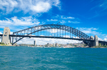 Beautiful dramatic cloudscape above Sydney Harbour bridge in sunshine day.