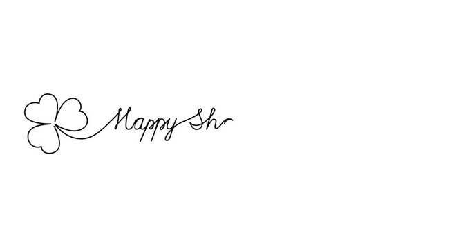 Animated illustration for Patrick's day. Continuous One Line script cursive text Happy Shamrock Day. Hand-drawn minimalist style. 4K video