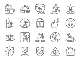 Comfort zone line icon set. Included the icons as safe space, safe zone, peace, secure, and more.