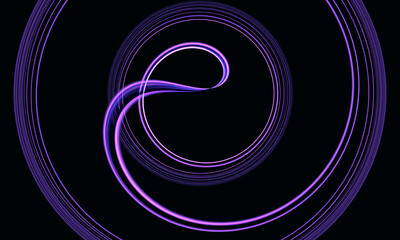 Purple violet glowing 3d loop or kink on deep dark space. Pink magenta lavender gradient in connected circles. Great as background, cover print for electronics, artwork, poster. Concept of sound.