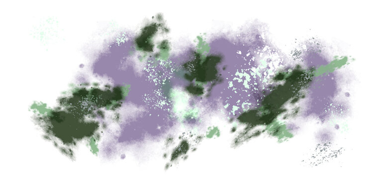 Lilac, green and light watercolor stains on a white background. Watercolor abstract blurred background.