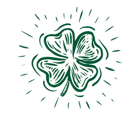 Patrick day. Clover, hand drawn illustration.	
