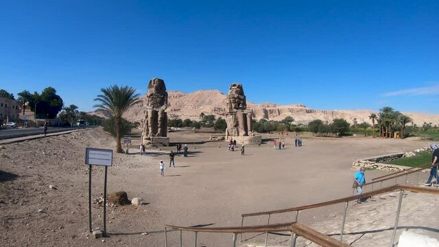 the two gigantic statues known as the Colossi of Memnon