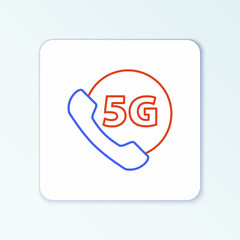 Line Phone with 5G new wireless internet wifi icon isolated on white background. Global network high speed connection data rate technology. Colorful outline concept. Vector