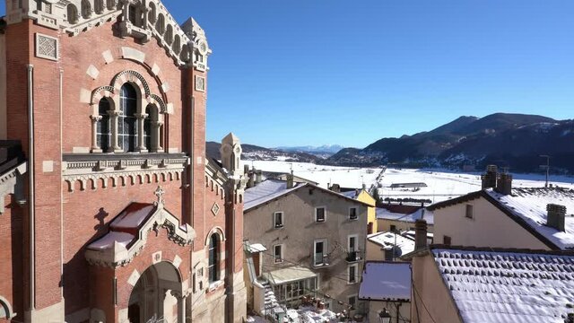 The beautiful village of Rivisondoli covered in snow during winter time. Abruzzo, central Italy.	