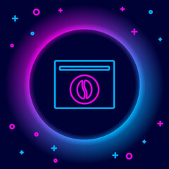 Obraz premium Glowing neon line Bag of coffee beans icon isolated on black background. Colorful outline concept. Vector