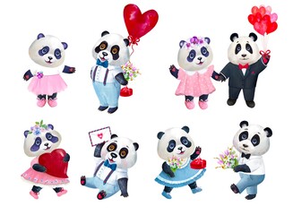 Stickers for Valentines With cute Pandas 