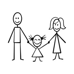 Obraz na płótnie Canvas Happy family concept. Parents and their daughter stick figures isolated on white background. Vector illustration.