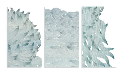 wavy blue oil paint textured vector background template set 2