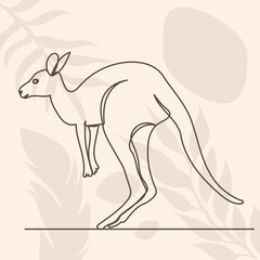 kangaroo drawing by a continuous line, on an abstract background, vector, isolated