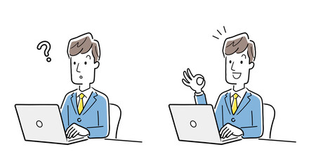 ベクターイラスト素材：パソコンで仕事をする男性ビジネスマン
