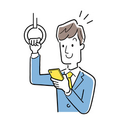 ベクターイラスト素材：電車内でスマートフォンを見る男性
