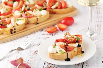 Italian bruschetta with tomatoes and mozzarella