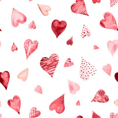 Watercolor heart seamless pattern for fabric. Valentine;s day hearts, Pastel heart repeat background for Valentine's Day greeting cards, posters, baby shower