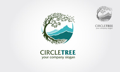 Circle Tree Vector Logo. Tree and mountain vector design elements original, that were created to highlight the growth, travel, spirit, mountain and lifestyle. 