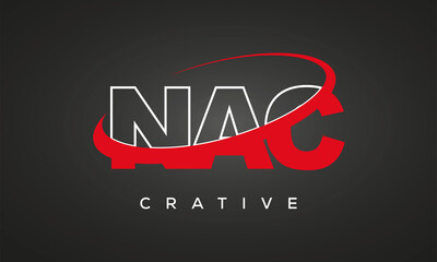 NAC creative letters logo with 360 symbol vector art template design	