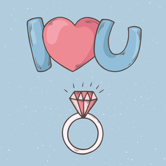 Diamond Ring and phrase – I Love You.  Doodle sketch. Trendy cute elements.  Love, Romantic and Valentine’s Day concept. Designs for greeting cards, print, web, wrapping paper or fabric template