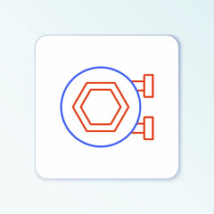 Line Hanging sign with honeycomb isolated on white background. Signboard icon. Honey cells symbol. Sweet natural food. Colorful outline concept. Vector