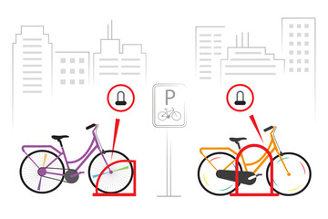 Bicycles in the city at the bicycle parking
