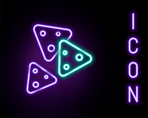Glowing neon line Nachos icon isolated on black background. Tortilla chips or nachos tortillas. Traditional mexican fast food. Colorful outline concept. Vector