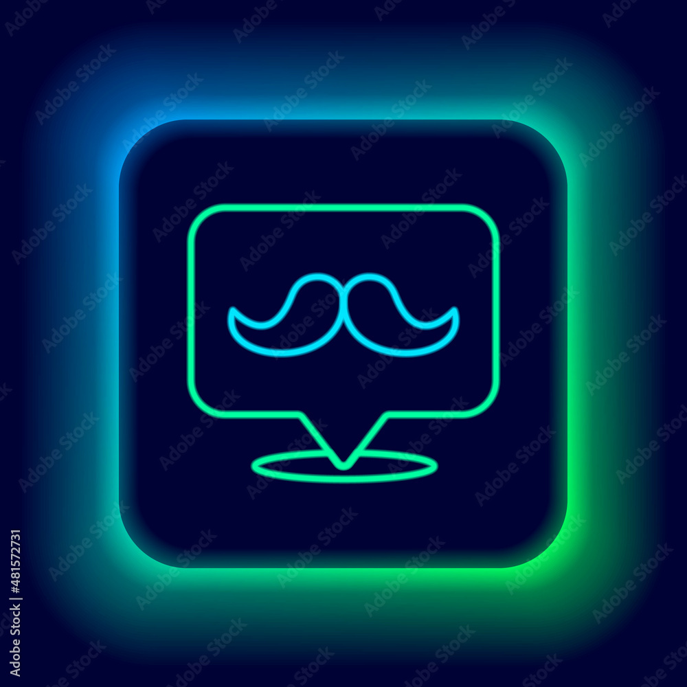 Wall mural glowing neon line mustache icon isolated on black background. barbershop symbol. facial hair style. 