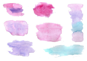 Abstract Watercolor spot and stroke. Blue, pink and violet color palette.