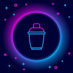 Glowing neon line Cocktail shaker icon isolated on black background. Colorful outline concept. Vector