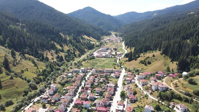 Aerial view of the famous Bulgarian ski resort Chepelare, Smolyan Region, Bulgaria