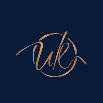 Female monogram UK for a beauty center. Logo vector linear initials U K. Emblem design Lettering business logotype