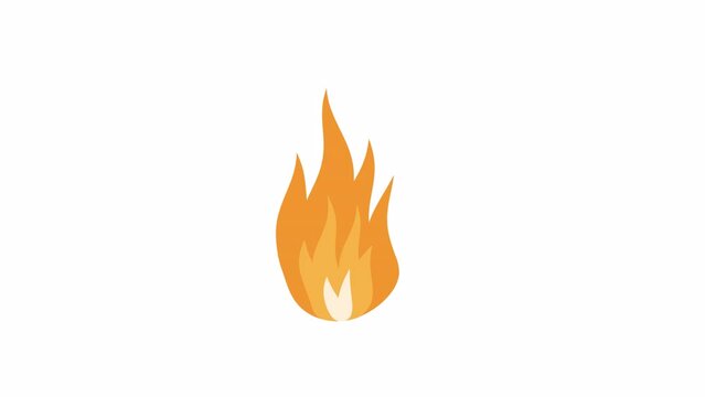 cartoon fire animation on white background. looped template for explainer video. Fire flames, bonfire, campfire, burn, hot flame. bright orange blaze. stock footage